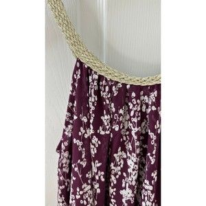 Halter Neck Dress Maroon With Dainty White Floral Print and Gold Detail